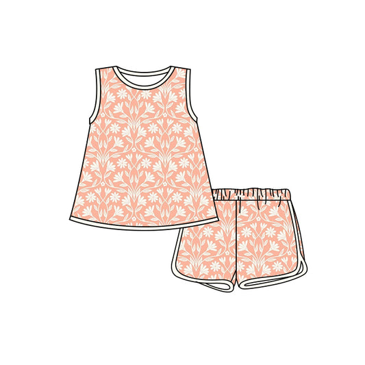 Preorder moq 5 Baby Girls Sleeveless Peach Flowers Tunic Short Set