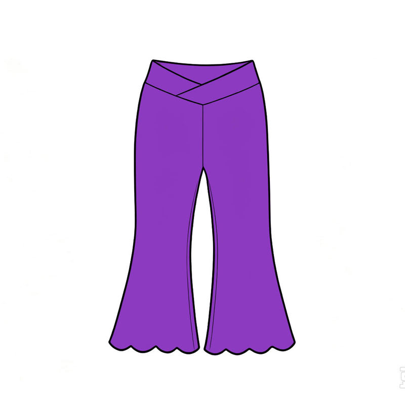 Pre-order(moq5) Girls’ Purple Flare Pants, Fall Ruffle-Hem Bell-Bottom Trousers, Cute Casual Kids’ Bottoms