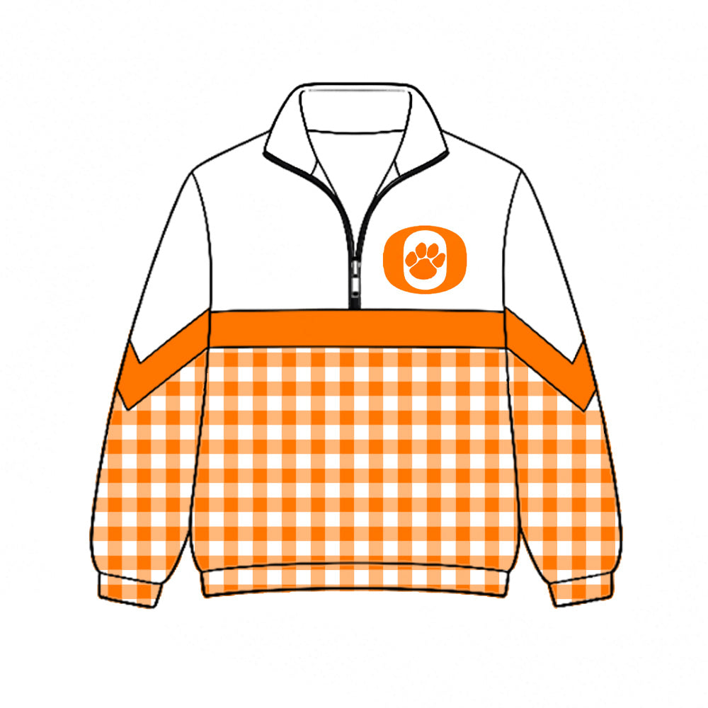 Preorder (moq 5)Baby Boys Orange Checked Orangefield Bobcat Team Zip Pullovers Top