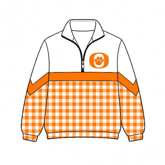 Preorder (moq 5)Baby Boys Orange Checked Orangefield Bobcat Team Zip Pullovers Top