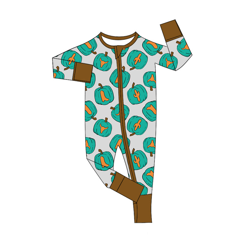 Preorder(moq 5)Baby Infant Boys Long Sleeves Boots Pumpkins Fall Zipper Rompers