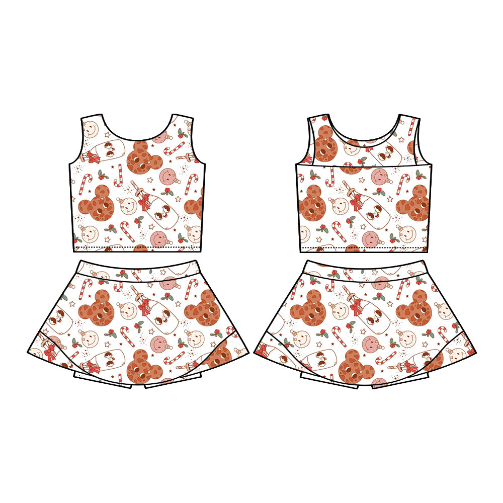 Preorder (moq 5)Baby Girls Sleeveless Candy Cane Mouse Cookie Vest Top Skorts Set