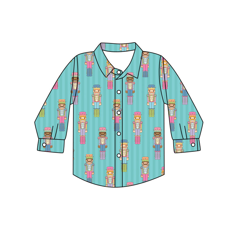 Preorder (moq 5)Baby Boys Green Long Sleeves Soldier Stripes Button Shirts Top