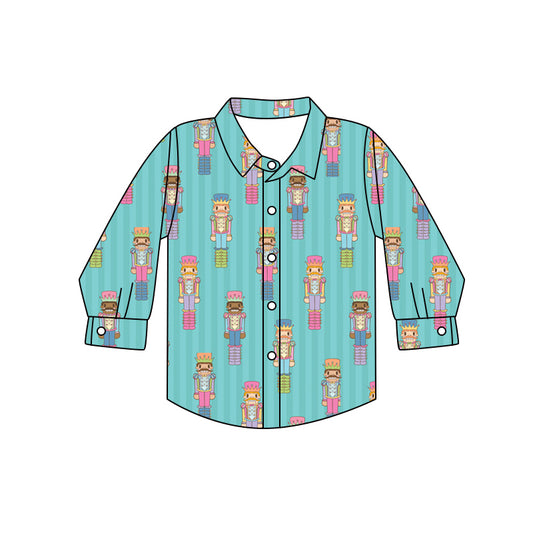 Preorder (moq 5)Baby Boys Green Long Sleeves Soldier Stripes Button Shirts Top