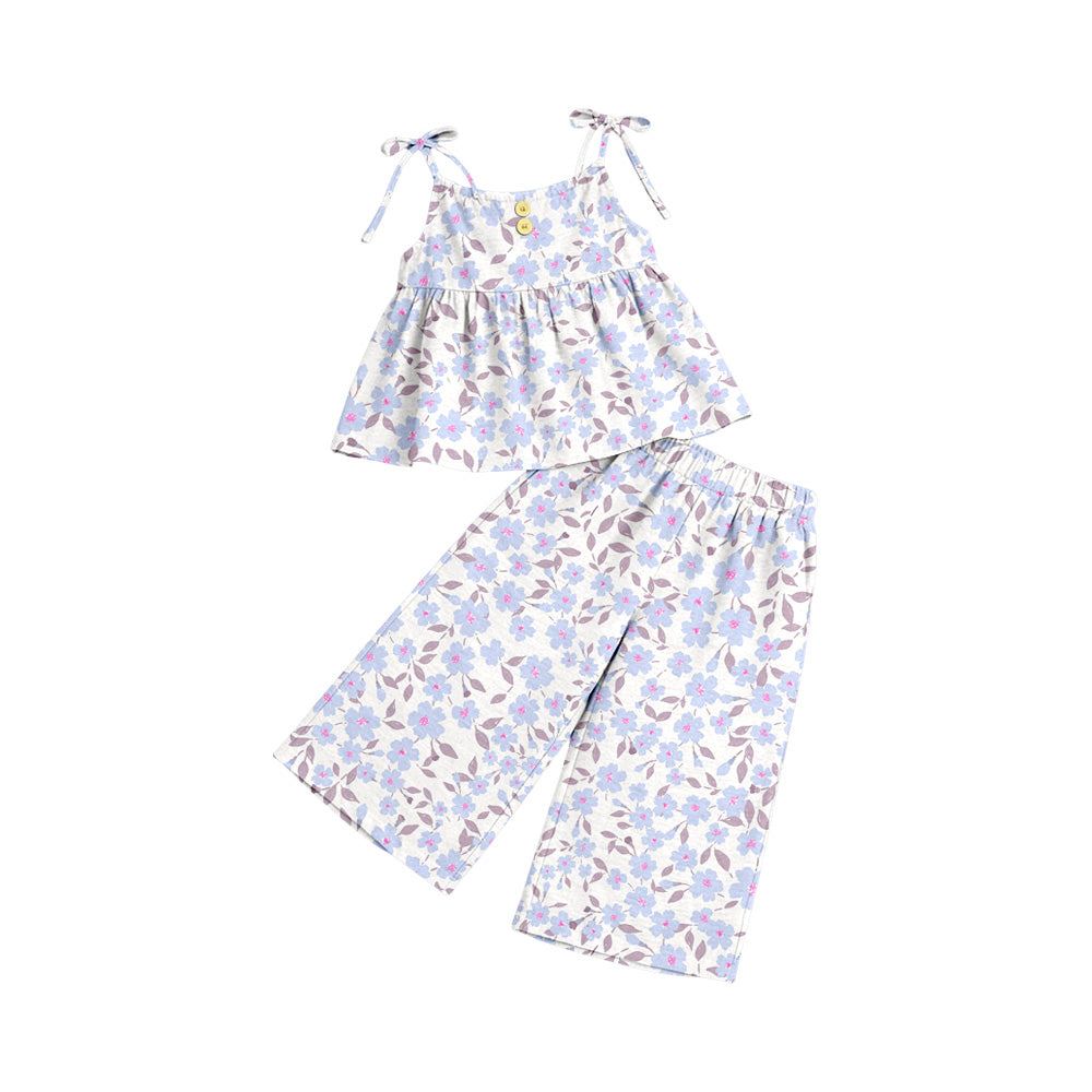 Preorder (moq 5)Baby Girls Strap Colorful Flowers Tunic Flare Pants Clothes Sets
