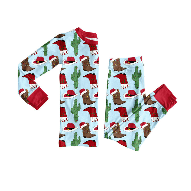 Preorder(moq 8)Baby Girls Hats Boots Cactus Top Pants Christmas Pajamas Sets