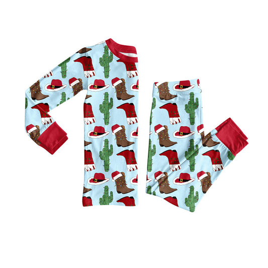 Preorder(moq 8)Baby Girls Hats Boots Cactus Top Pants Christmas Pajamas Sets