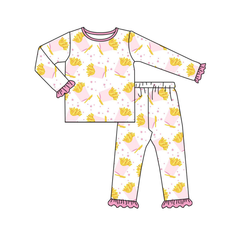 Preorder(moq 8)Baby Girls Chip Star Top Ruffle Pants Pajamas Sets