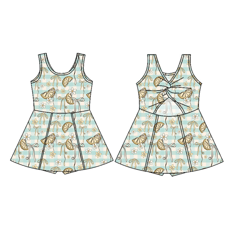 Preorder (moq 5)Baby Girls Sleeveless Stripe Lemons Flowers Shorts Knee Length Dresses