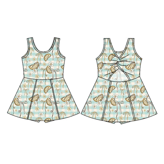 Preorder (moq 5)Baby Girls Sleeveless Stripe Lemons Flowers Shorts Knee Length Dresses