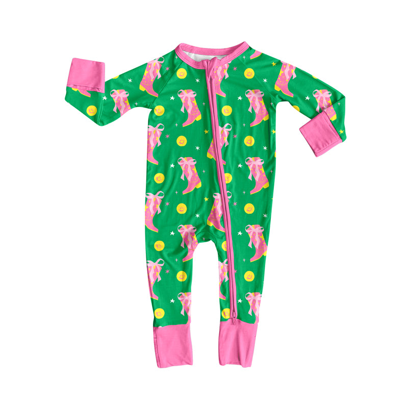 Preorder(moq 5)Baby Infant Boys Bows Boots Smiles Plaid Zipper Rompers