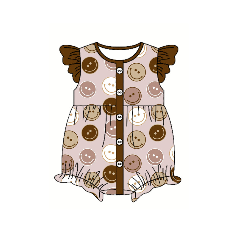 Preorder(moq 5)Baby Infant Girls Western Smile Flutter Sleeve Rompers
