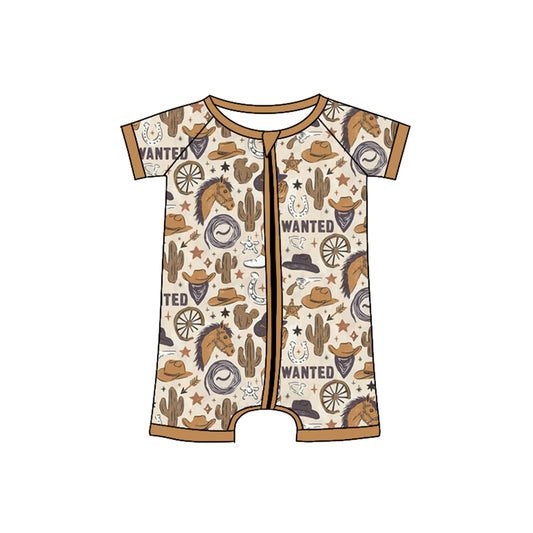 Preorder(moq 5)Baby Infant Boys Khaki Horse Hats Cactus Zip Summer Rompers