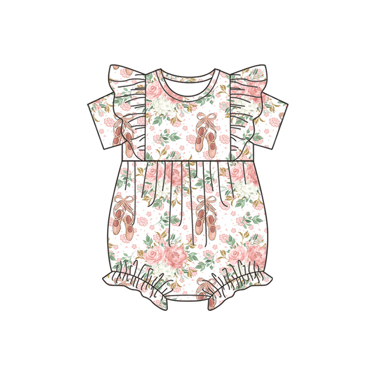 Preorder(moq 5)Baby Infant Girls Ballet Shoes Flowers Bows Rompers