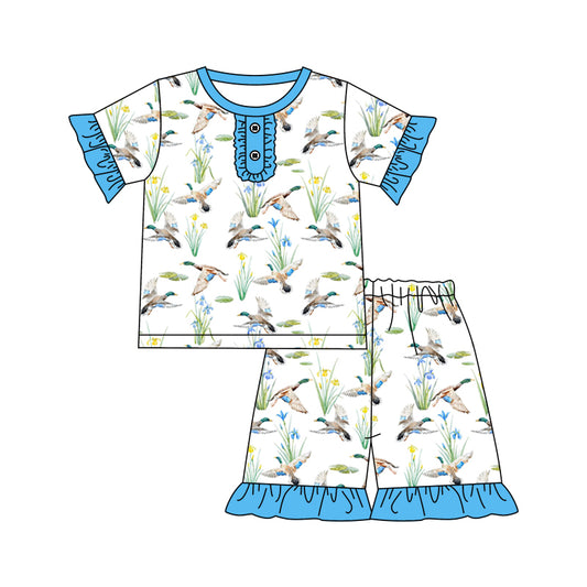 Baby Girls Duck Short Sleeve Tee Ruffle Shorts Pajamas Clothes Sets order preorder (moq 5)