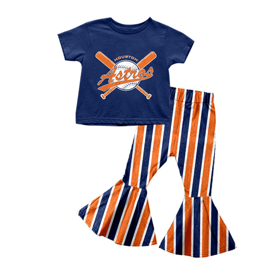 Baby Girls Baseball Team Tee Shirts Stripes Bell Pants Clothes Sets preorder(moq 5)