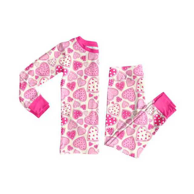 Preorder (moq 20)Baby Girls Bamboo Pink Hearts Valentine Pajamas Sets