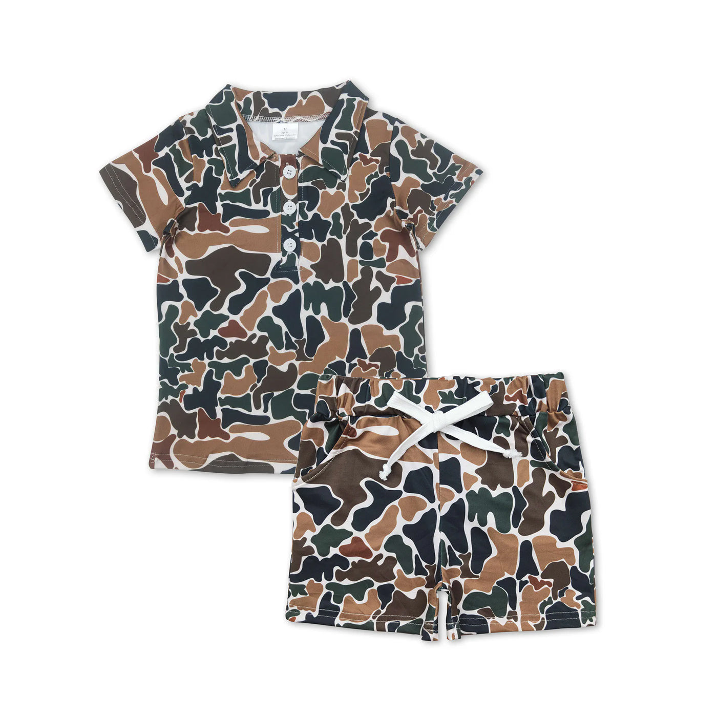 Baby Boys Short Sleeves Western Brown Camo Button Pullover Top Pockets Shorts Sets