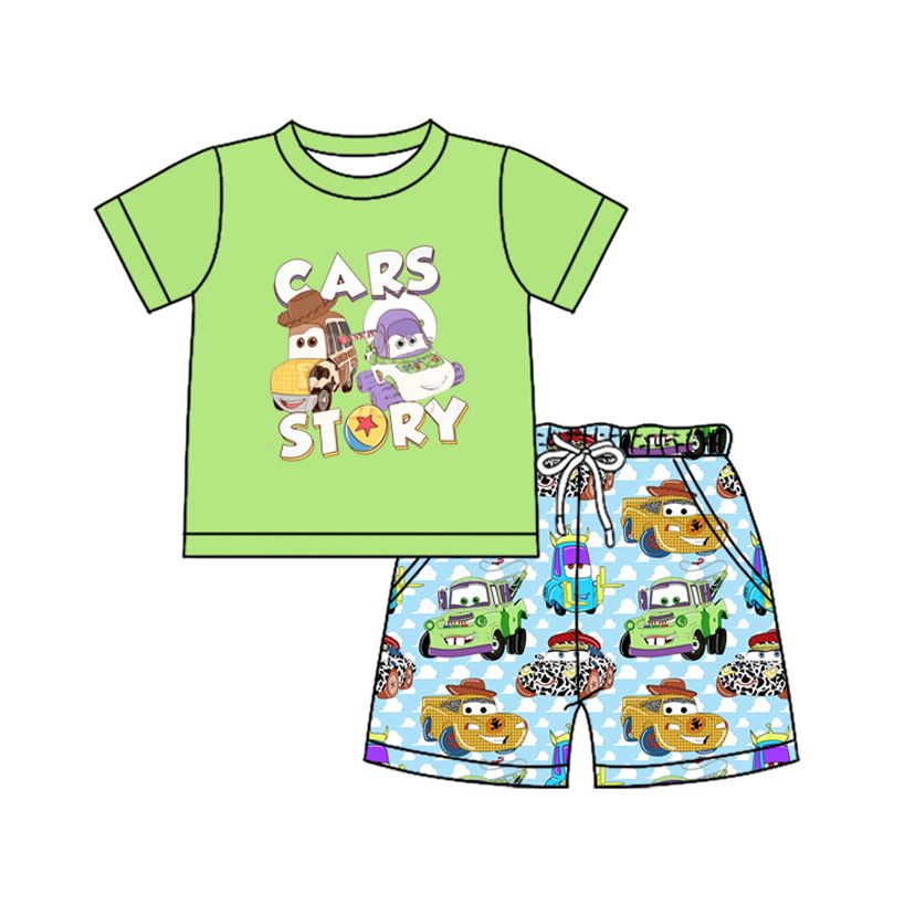 Split Preorder March 3rd Baby Boys Cars Story Shirt Shorts Clothes Sets