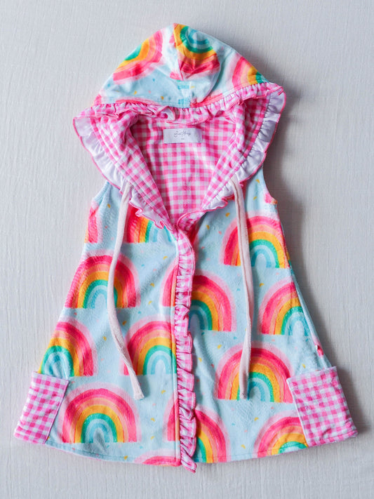Baby Girls milk silk one layer Rainbow Hooded Swim Cover up Preorder (moq 5)