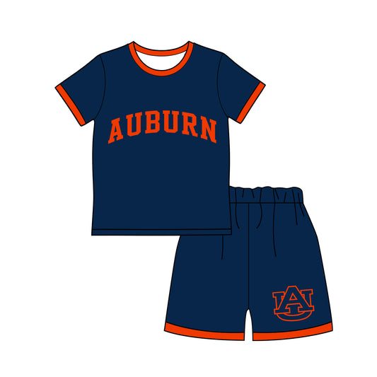 Preorder moq 5 Baby Boys Navy Auburn Top Short Team Clothes Sets