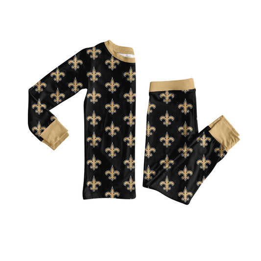Preorder (moq 5)Baby Girls Black Long Sleeves Team Trident Plaid Top Pants Pajamas Set