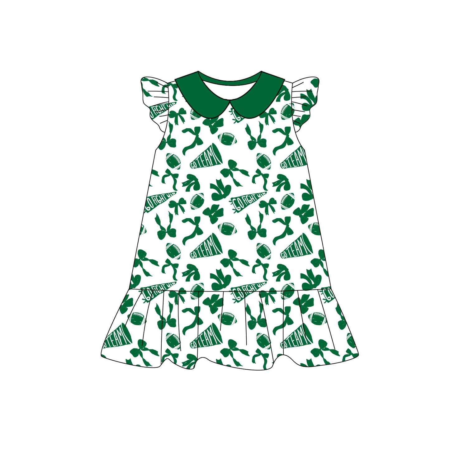 Preorder (moq 5)Baby Girls Green flutter sleeve Team Knee Length Dresses