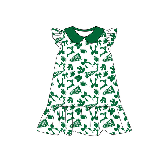 Preorder (moq 5)Baby Girls Green flutter sleeve Team Knee Length Dresses