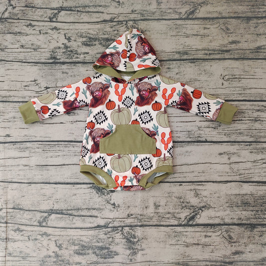 Baby Girls Western Hoodie Highland Cow Rompers