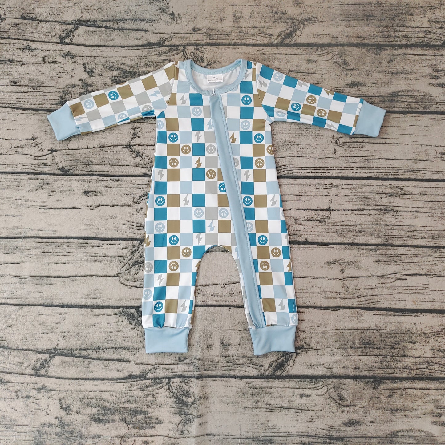 Baby Kids Green Checked Zip Rompers