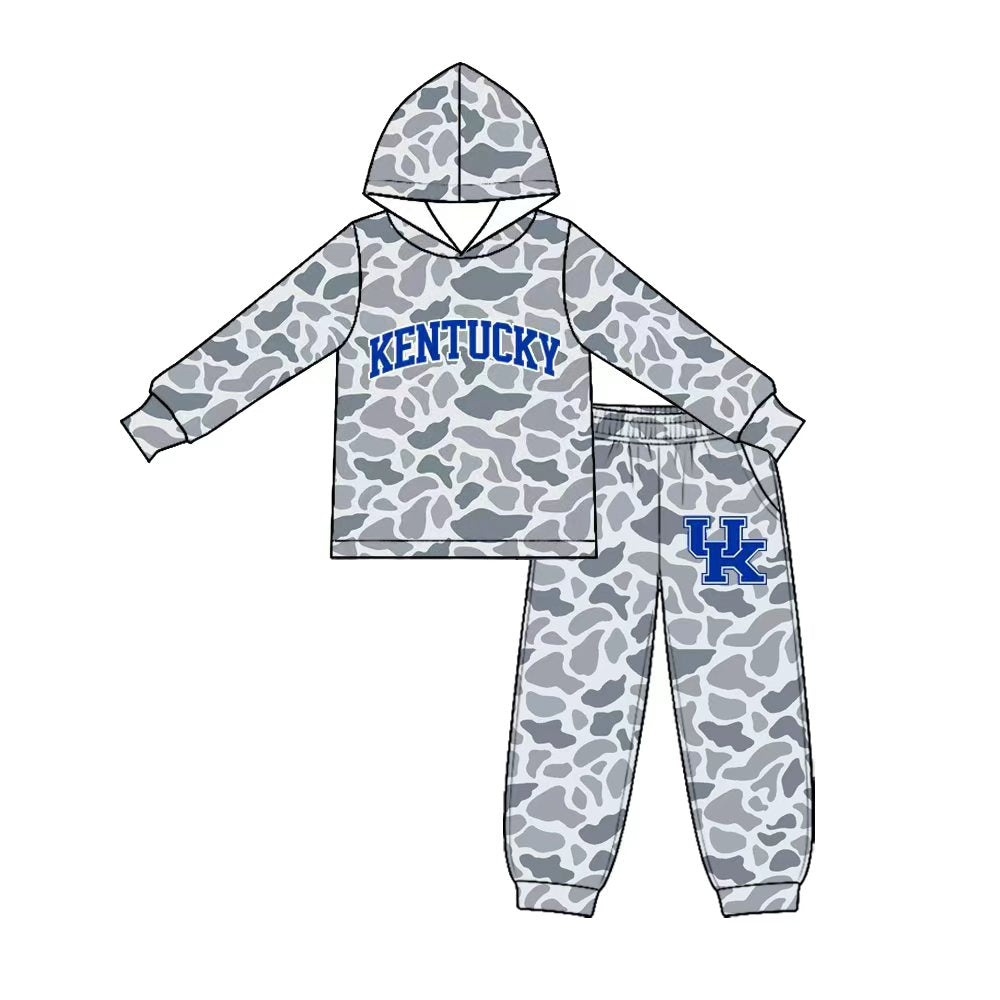 Preorder (moq 5) Baby Boy Clothes Kentucky Grey Camo Print Long Sleeve Hoodie Jogger Pant Set