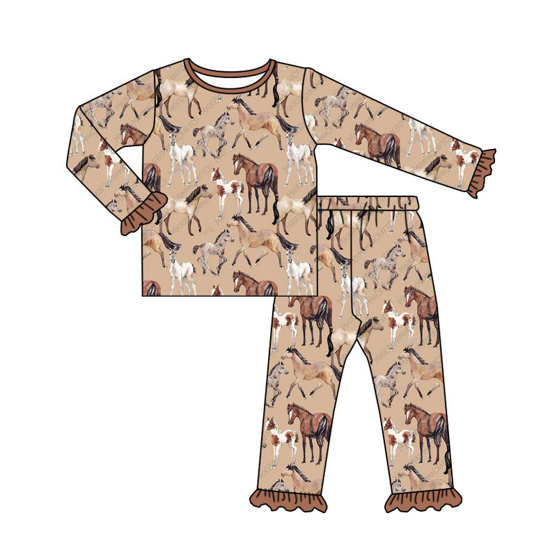 Baby Girls Western Horse Tee Top Pants Pajamas Clothes Sets preorder(MOQ 5)