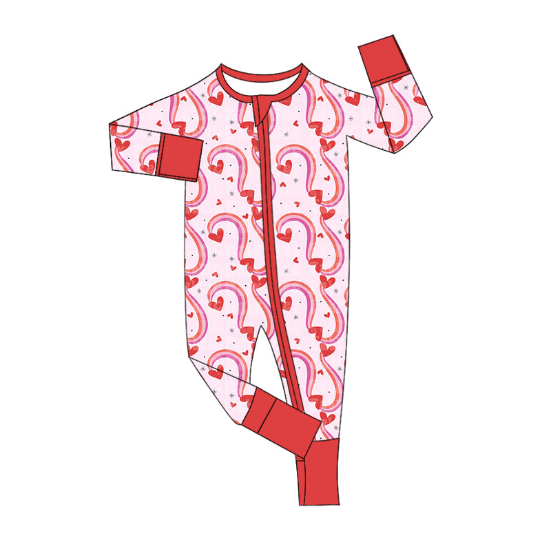 Baby Girls Valentines Red Heart Zip Rompers preorder(moq 5)