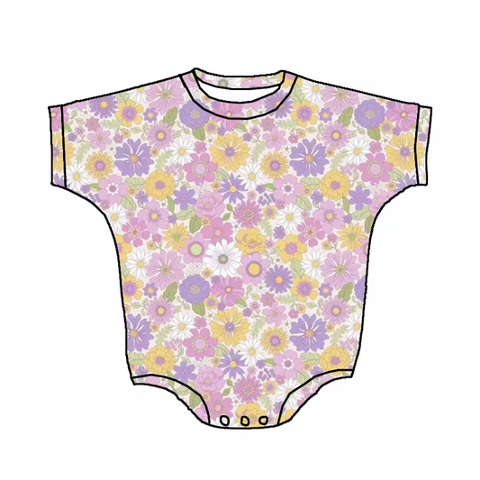 Baby Infant Girls Lavender Flowers Short Sleeve Rompers preorder(moq 5)