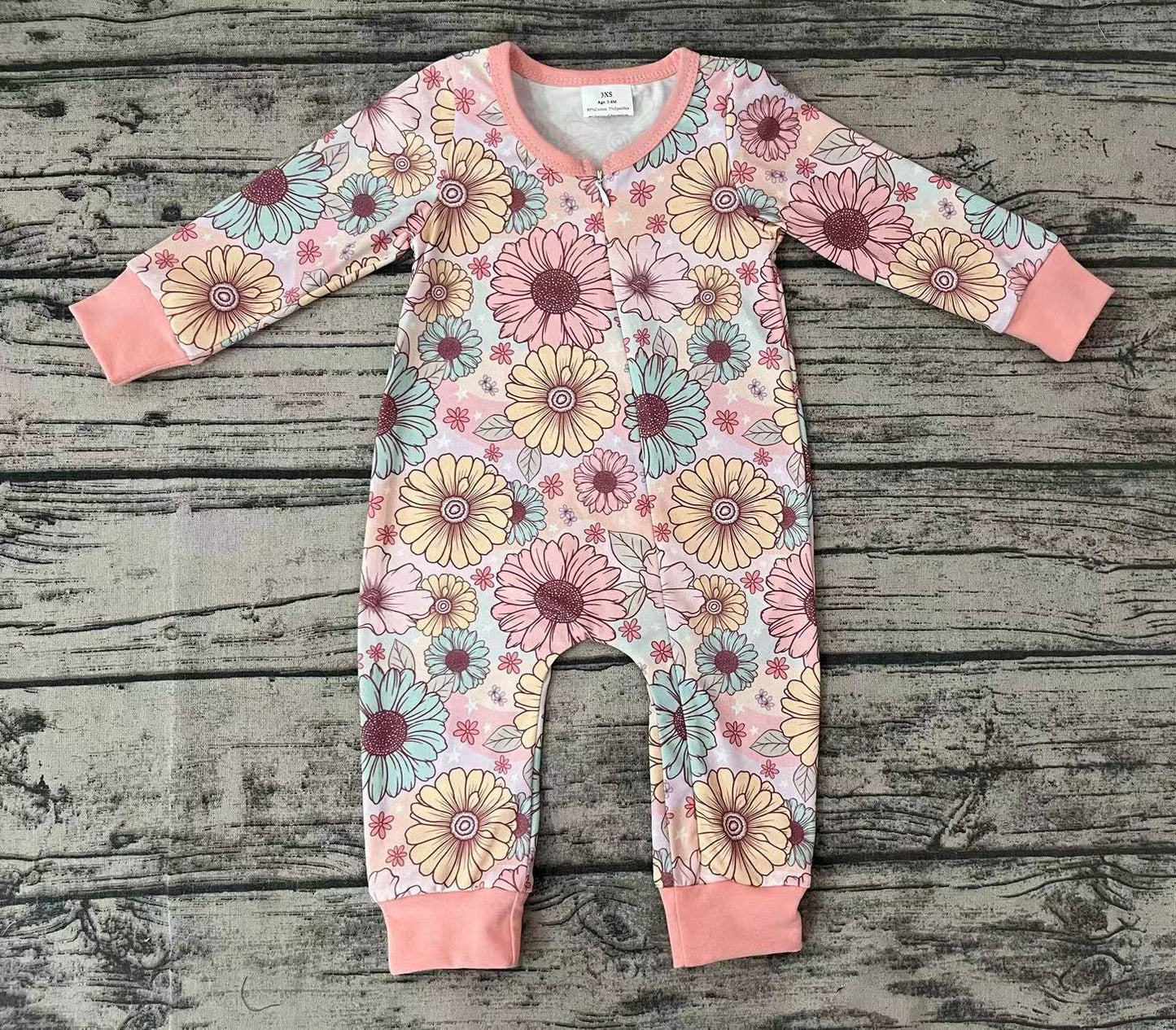 Baby Kids Flowers Zip Rompers