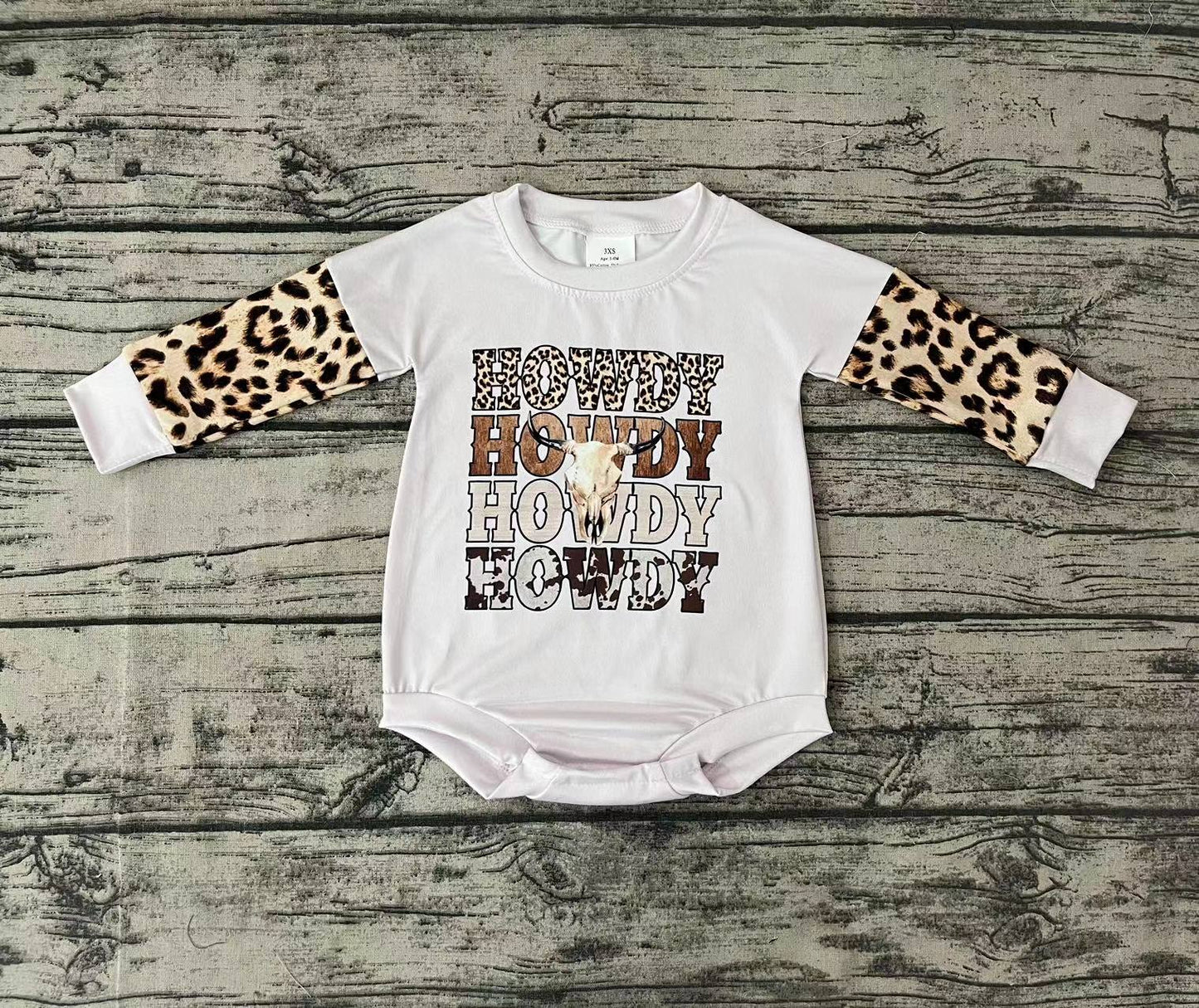 Baby Girls Western Howdy Leopard Rompers