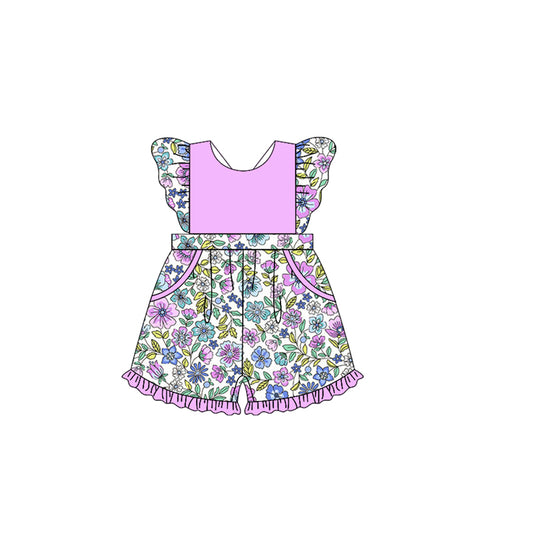 Preorder (moq 5)Baby Girls Lavender Flowers Flutter Sleeve Jumpsuits