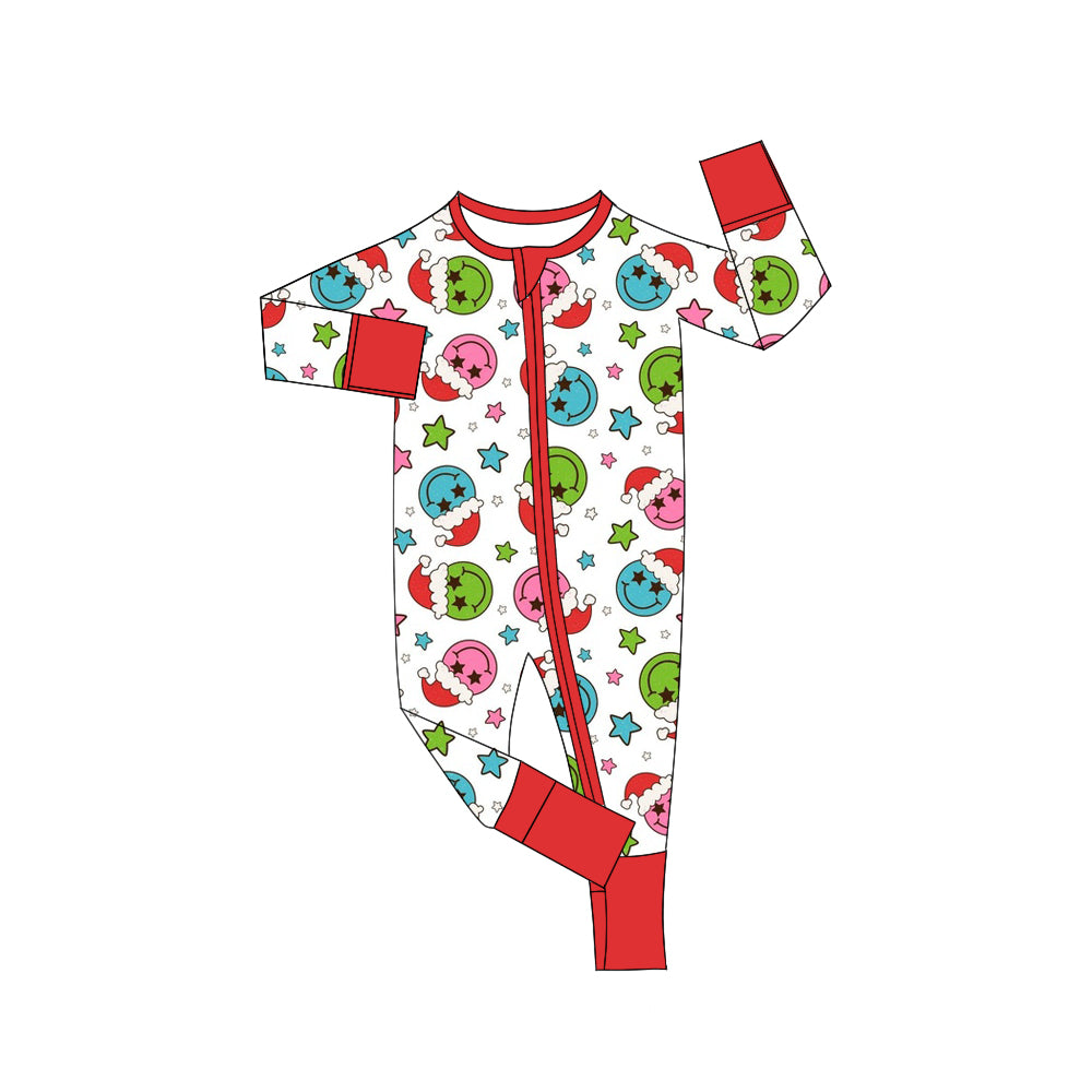 Baby Boys Red Christmas Smile Long Sleeve Zip Rompers preorder(moq 5)