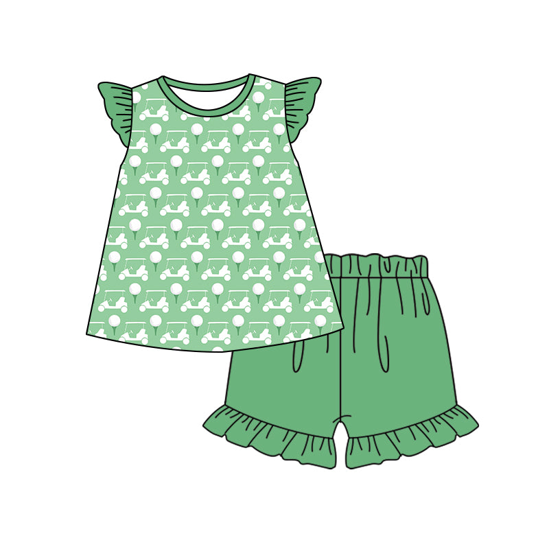 Baby Girls Golf Flutter Sleeve Top Ruffle Shorts Clothes Sets preorder (moq 5)