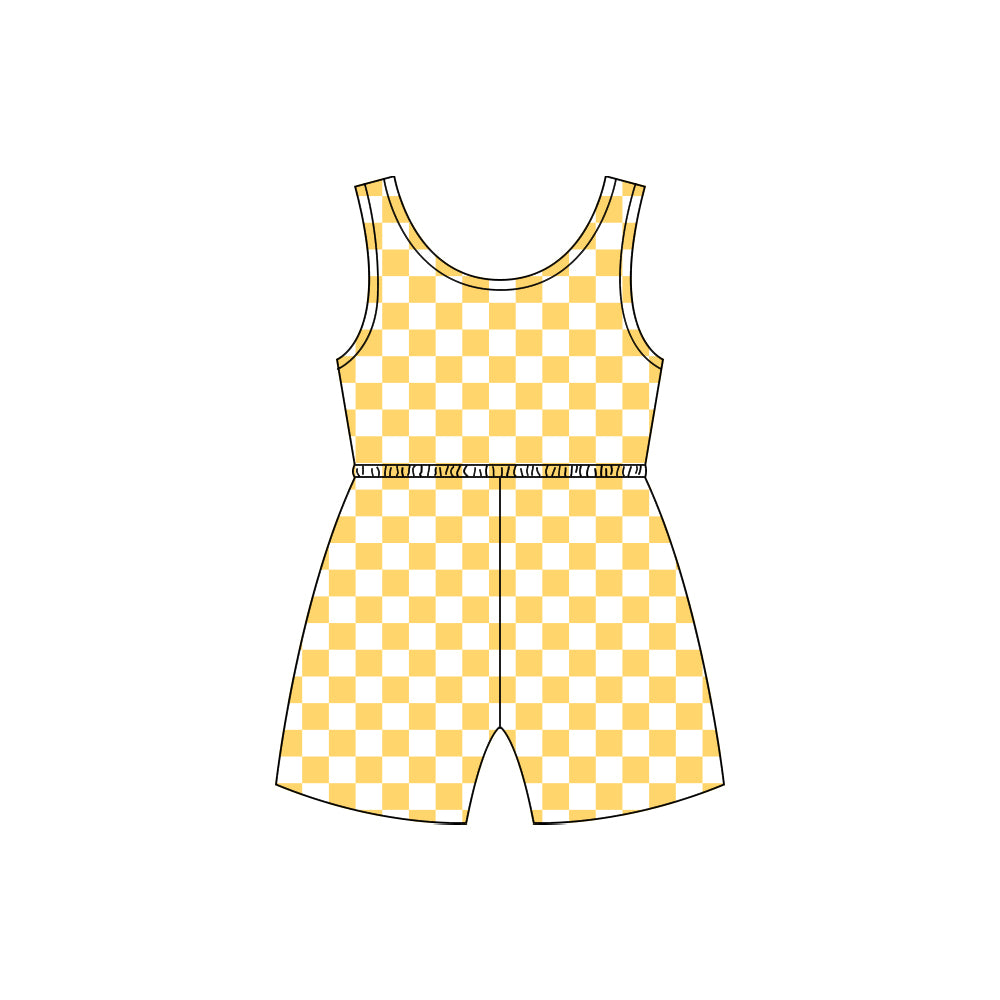 Preorder (moq 5)Baby Girls Yellow Checkered Shorts Summer Jumpsuits