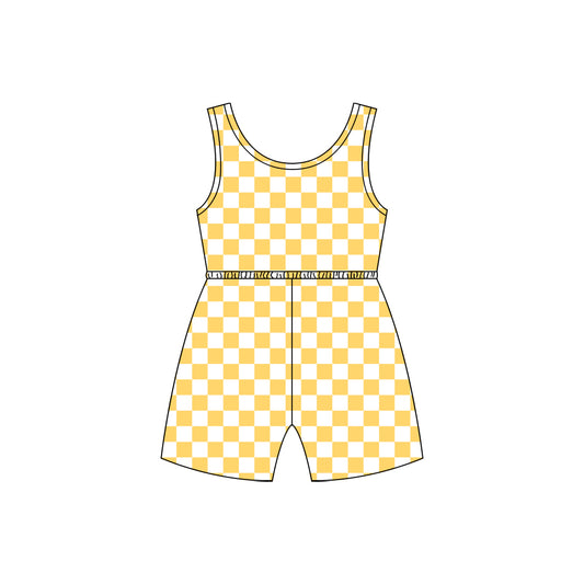 Preorder (moq 5)Baby Girls Yellow Checkered Shorts Summer Jumpsuits