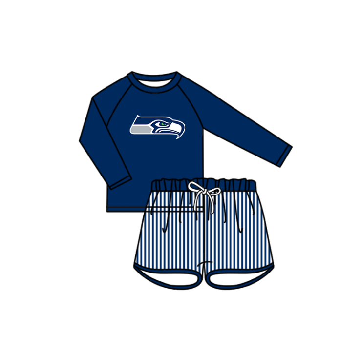 Preorder moq 5 Baby Boys Eagles Long Sleeve Top Stripe Shorts Team Swimsuits