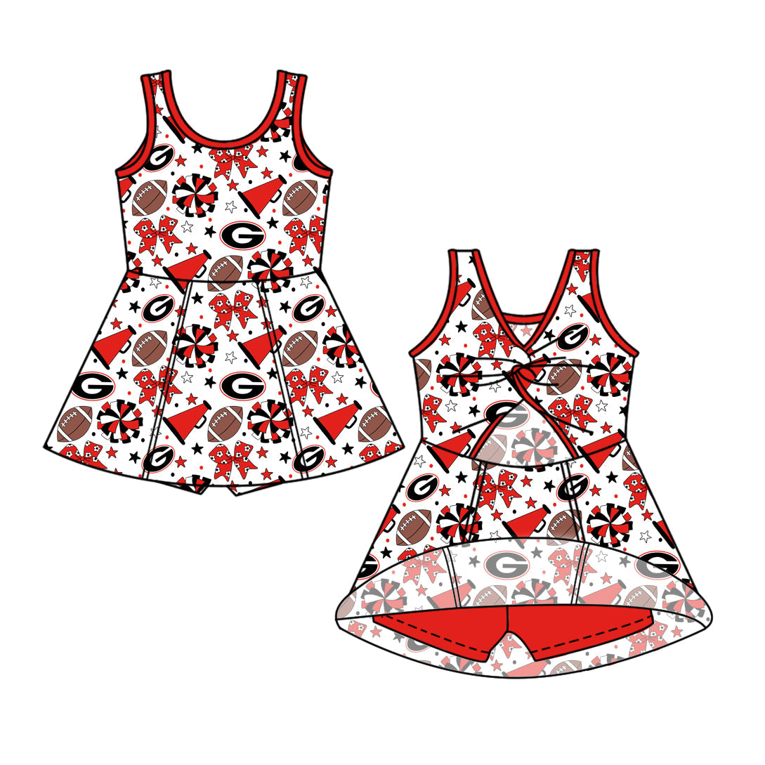 Preorder (moq 5)Baby Girls Sleeveless Bows Stars Footballs Team Shorts Knee Length Dress