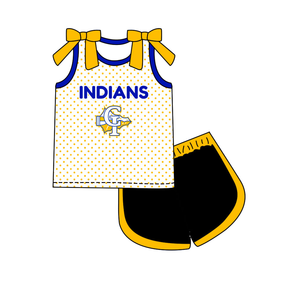 Preorder (moq 5)Baby Girls Bows CI Indians Polka Dots Top Short Team Clothes Set