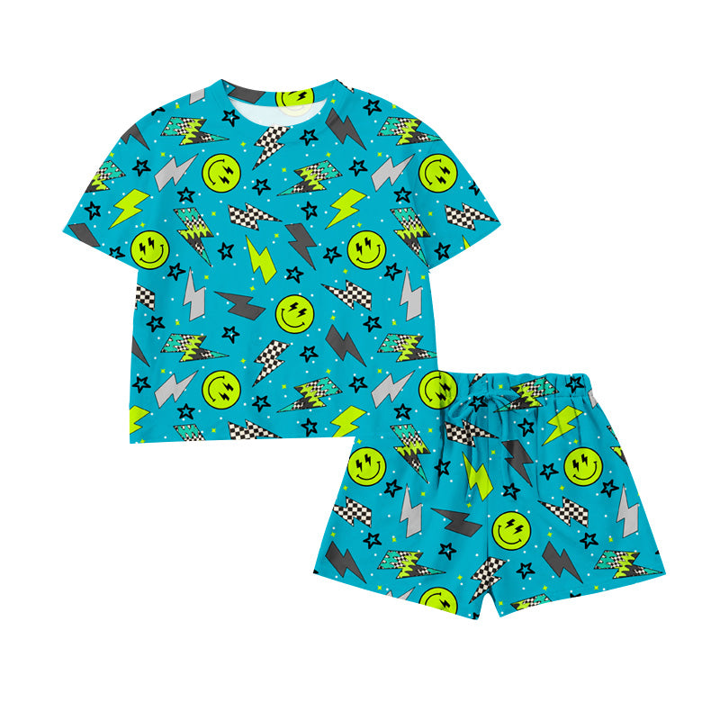 Preorder (moq 5)Baby Boys Short Sleeve Smile Lightnings Top Shorts Clothes Sets
