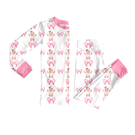 Preorder(moq 5) Baby Girls Gingerbread Bows Top Pants Lounge Wear Pajamas Sets