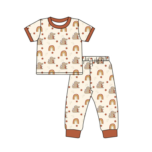 Preorder (moq 5)Baby Kids Short Sleeves Khaki Stars Rainbows Top Pant Pajamas Set