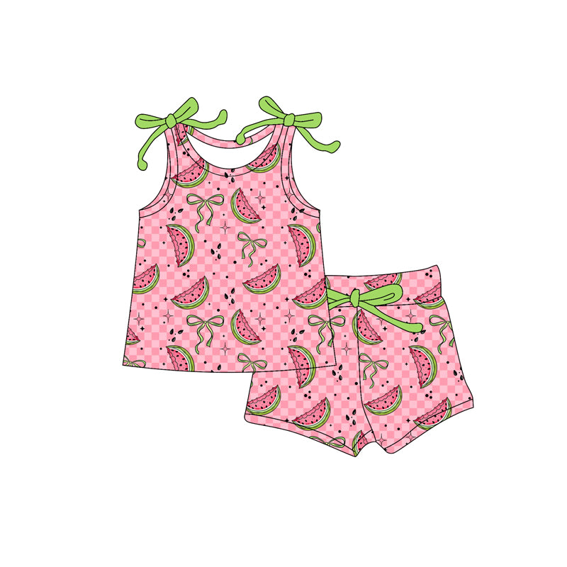 Preorder moq 5 Baby Girls Bows Sleeveless Watermelons Top Short Set
