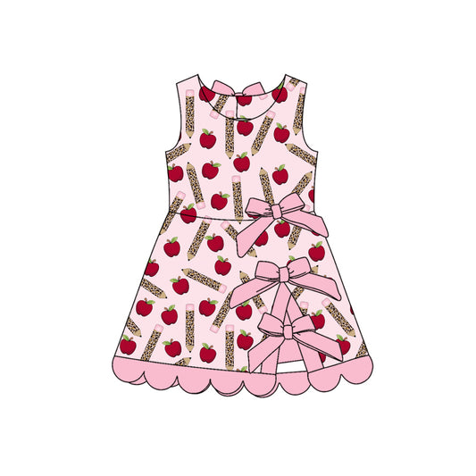 Preorder moq 5 Baby Girls Apple Pencils Shorts Scallop Back to School Knee Length Dresses