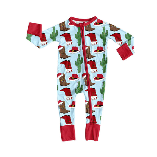 Preorder (moq 8)Baby Boys Long Sleeve Hats Cactus Boots Christmas Zipper Footie Rompers